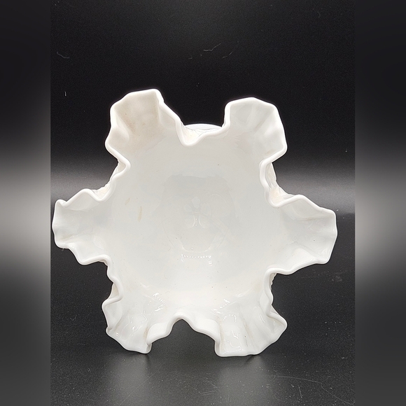 Old Virginia Glass Fenton Milkglass Compote Vintage Crimped Ruffle 6in Pedestal - Picture 2 of 6